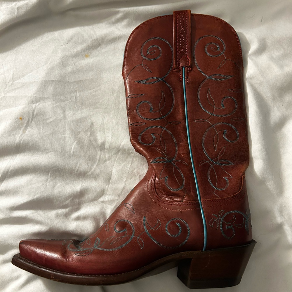 Lucchese Brown and Blue Embroidered Heeled Boots - Picture 5 of 10